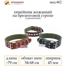 Купить (мод.462) ошейник №45 кожа на брезенте с украшения оптом