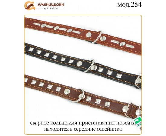 Купить (мод.254) ошейник №25 кожа двойной с украшениями, изображение 4 оптом